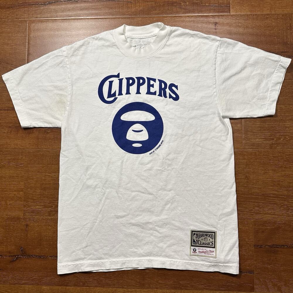 Bape AAPE Mitchell Ness Los Angeles Clippers T Shirt Mens M White Rare Limited